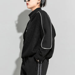 Dark Patchwork Drawstring Sherpa Sweatshirt