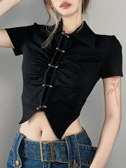 Metal Button Short Sleeve Shirt