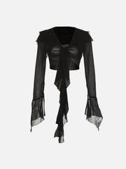 Mesh Ribbon Long Sleeve T Shirts