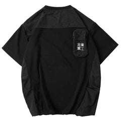 Fake Two Zipper Embroidery Decorative Pocket Tee