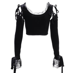 Dark Design Lace Vest Flared Sleeve Long Sleeve T-shirt
