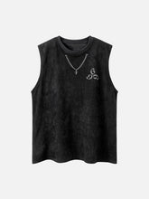 Necklace Cross Print Suede Vest