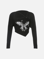 Detachable Irregular Suspenders Long Sleeve T Shirt