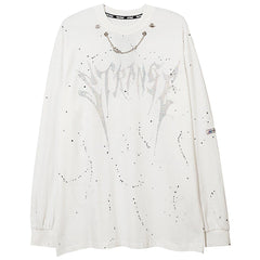 Splash Ink Necklace Letters Print Sweatshirt