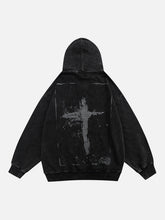 Washed Graffiti Cross Pattern Hoodie
