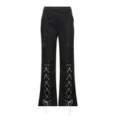 Lace-up High-waist Flared Pants