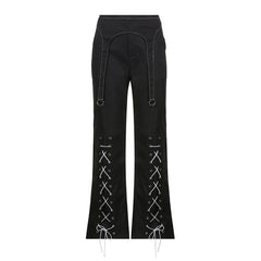 Lace-up High-waist Flared Pants