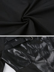 Leather Panel Metal Buckle Long Sleeve T Shirt