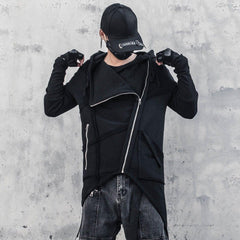 Dark Function Irregular Diagonal Zipper Hooded Jacket