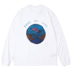 Dark Vintage Earth Theme Print Oversized Sweatshirt