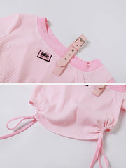 Irregular Shoulder Strap Short Sleeve T Shirt
