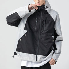 Functional Patchwork Multi Pockets Hooded Jacket