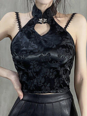 Dark Butterfly Buckle Hollow Cropped Vest