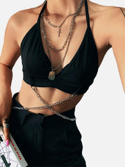 V-Ncek Halter Strap Chain Vest