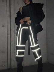 High Waist Reflective Strip Cargo Pants