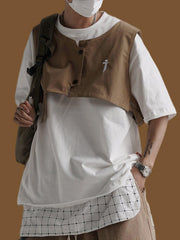 Detachable Vest Embroidery Tee