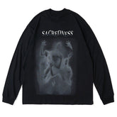 Dark Psychedelic Humanoid Print Oversized Sweatshirt