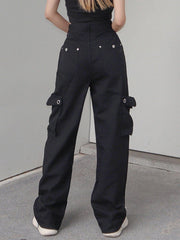 Hollowout Metal Buckle Cargo Pants