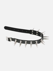 Dark Double Row Pointed Rivets PU Necklace