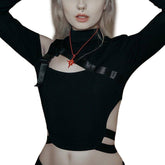 Dark Sexy Hollow Buckle Crop T Shirt