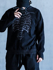 Dark Mechanical Skeleton Print Knitted Sweater