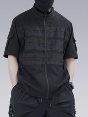 Patchwork Zip Up Function Short Sleeve Shirt