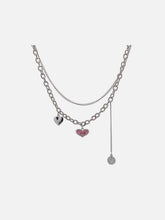 Pink Heart Coin Double Necklace
