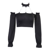 Sexy One-shoulder Fashion Chain Halterneck Short Top