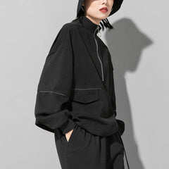 Dark Half Zipper Drawstring Sweatshirt