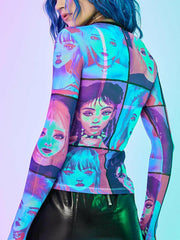 Colorful Cartoon Print Long Sleeve T Shirt