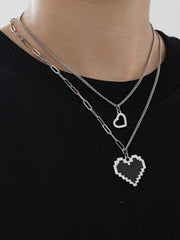 Mosaic Heart Double Layer Necklace