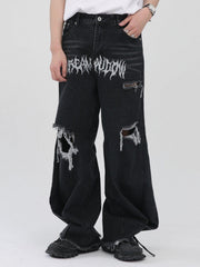 Gothic Alphabet Hole Jeans