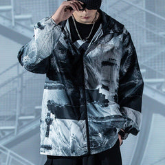 Wave Texture Print Jacket