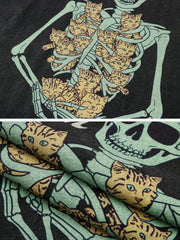 Retro Skull Cat Graphic Tee