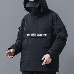 Functional Half Zip Up Embroidery Winter Coat