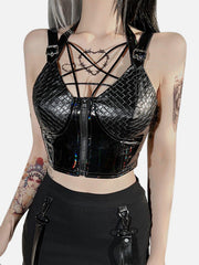 Zip Up Grid PU Vest
