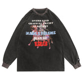 Vintage Horse Manned Print Oversized Washed Sweatshirt