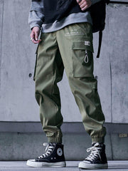 Techwear Drawstring Pocket Print Thick Fleece Cargo Pants