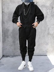 Function Multi Pockets Hooded Cargo Jumpsuit