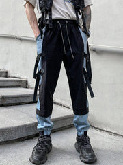 Patchwork Ribbons Buckle Cargo Pants