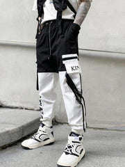 Color Block Patchwork Ribbons Cargo Pants