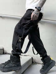 Drawstring Pockets Ribbons Cargo Pants