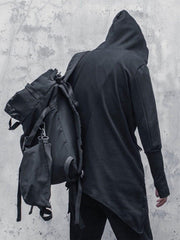 Dark Asymmetric Side Zip Cape Jacket