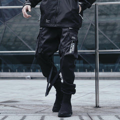 Dark Combat Ribbons Zip Up Pockets Cargo Pants