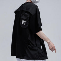 Fake Two Zipper Embroidery Decorative Pocket Tee