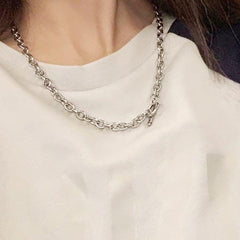 Punk Thick Chain Hollow OT Buckle Necklace