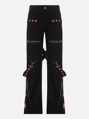 Dark Star Ribbon Zip Wide-Leg Pants