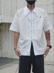 Chain Zip Up Short Sleeve Shirt
