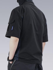 Patchwork Zip Up Function Short Sleeve Shirt
