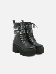Zip Up Rivet Motorcycle Boots